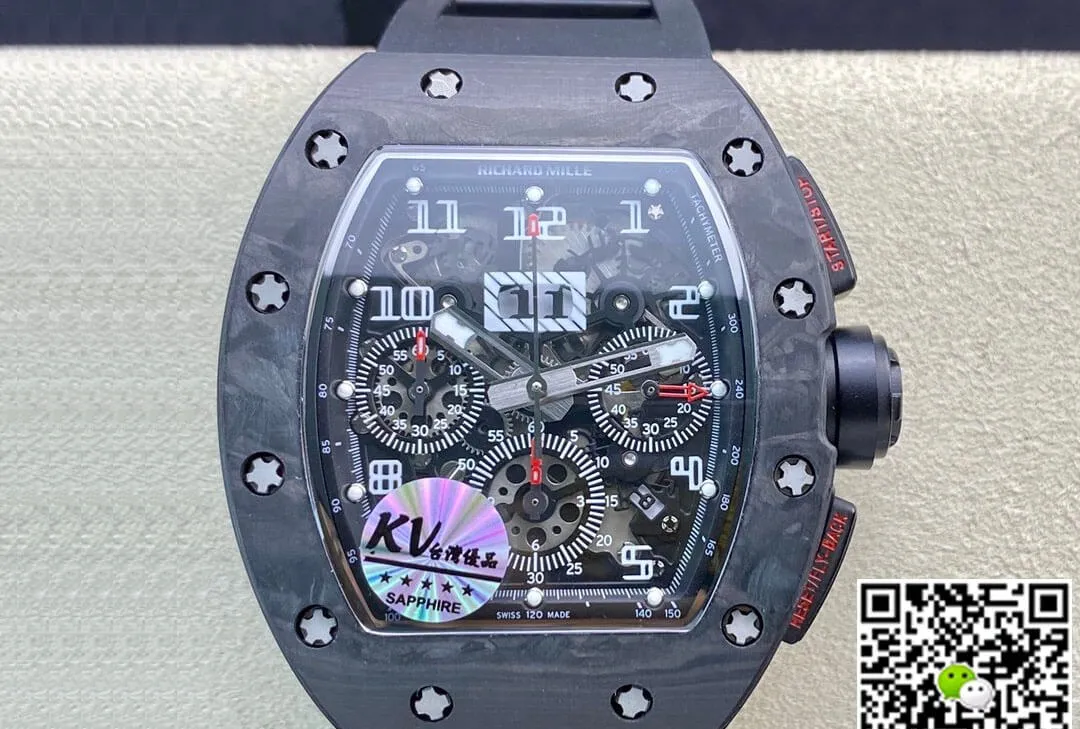 Richard Mille RM011 KV Factory 1:1 Best Edition Replica Watch Carbon Fiber Rubber Strap