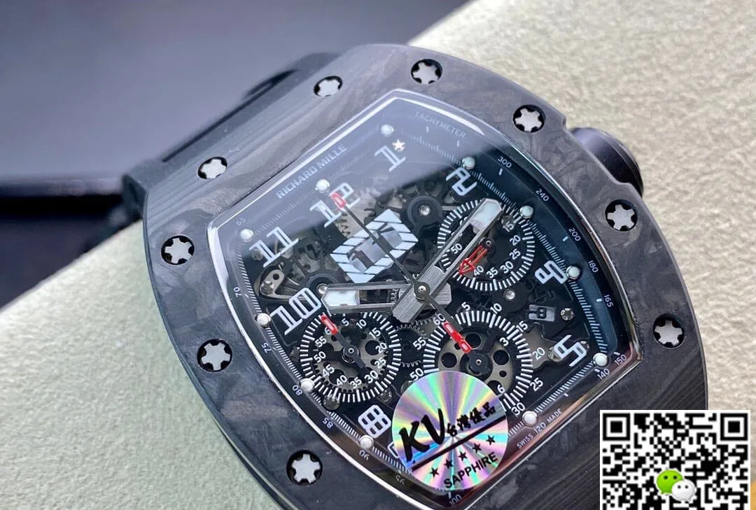 Richard Mille RM011 KV Factory 1:1 Best Edition Replica Watch Carbon Fiber Rubber Strap