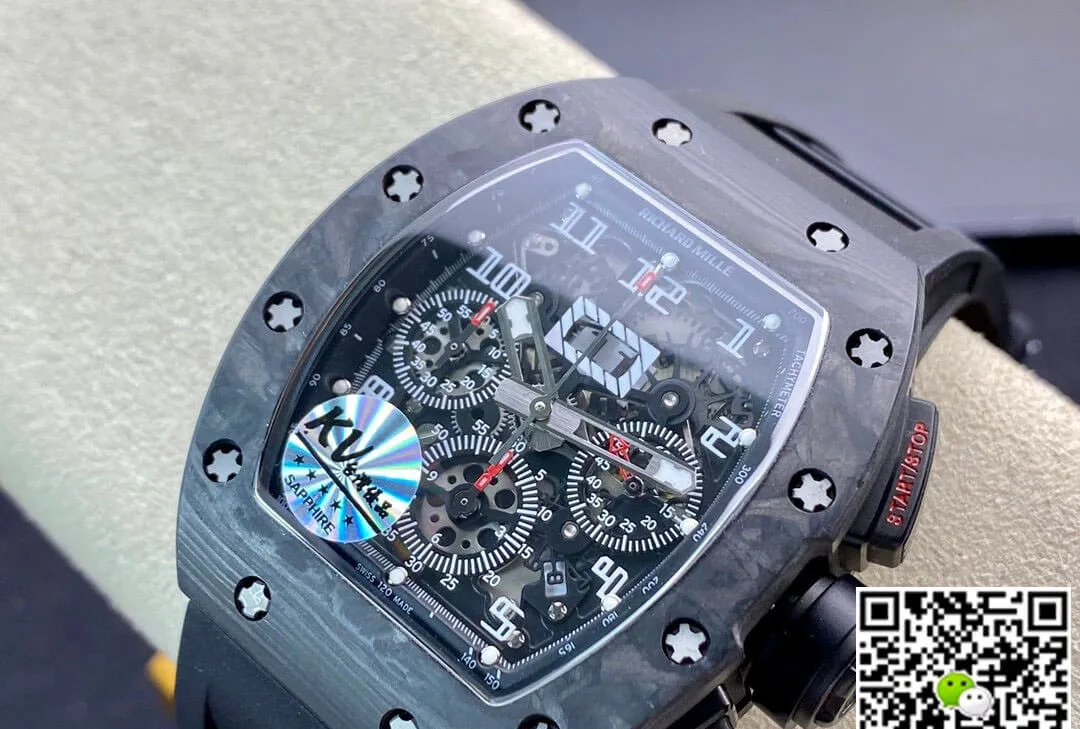 Richard Mille RM011 KV Factory 1:1 Best Edition Replica Watch Carbon Fiber Rubber Strap