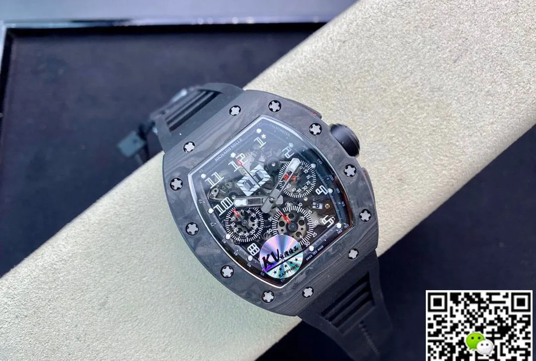 Richard Mille RM011 KV Factory 1:1 Best Edition Replica Watch Carbon Fiber Rubber Strap