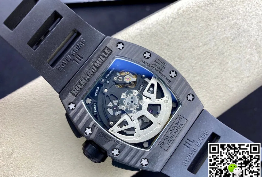 Richard Mille RM011 KV Factory 1:1 Best Edition Replica Watch Carbon Fiber Rubber Strap