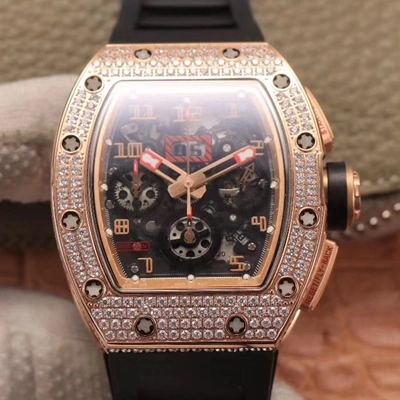 Richard Mille RM011 RG 5423 KV Factory 1:1 Best Edition Replica Watch Black Rubber Strap