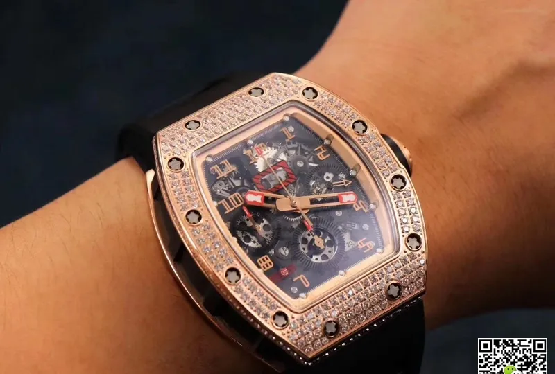 Richard Mille RM011 RG 5423 KV Factory 1:1 Best Edition Replica Watch Black Rubber Strap