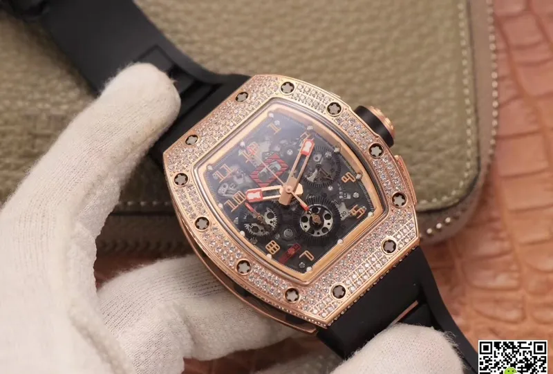 Richard Mille RM011 RG 5423 KV Factory 1:1 Best Edition Replica Watch Black Rubber Strap
