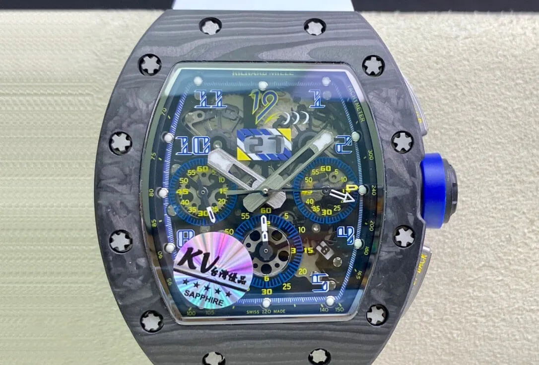 Richard Mille RM011 KV Factory 1:1 Best Edition Replica Watch Carbon Fiber White Rubber Strap
