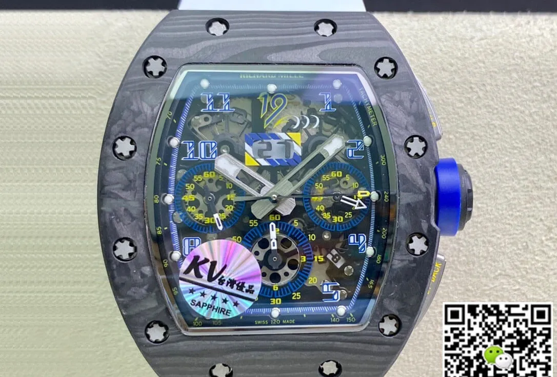 Richard Mille RM011 KV Factory 1:1 Best Edition Replica Watch Carbon Fiber White Rubber Strap