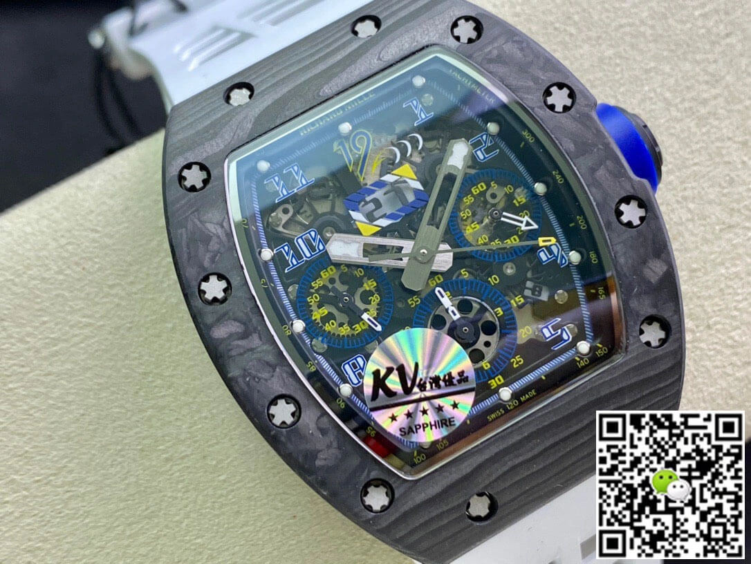 Richard Mille RM011 KV Factory 1:1 Best Edition Replica Watch Carbon Fiber White Rubber Strap