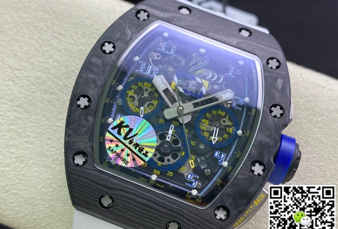 Richard Mille RM011 KV Factory 1:1 Best Edition Replica Watch Carbon Fiber White Rubber Strap