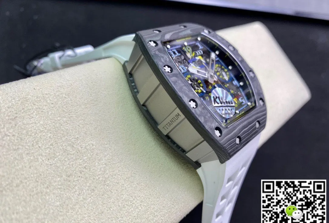 Richard Mille RM011 KV Factory 1:1 Best Edition Replica Watch Carbon Fiber White Rubber Strap
