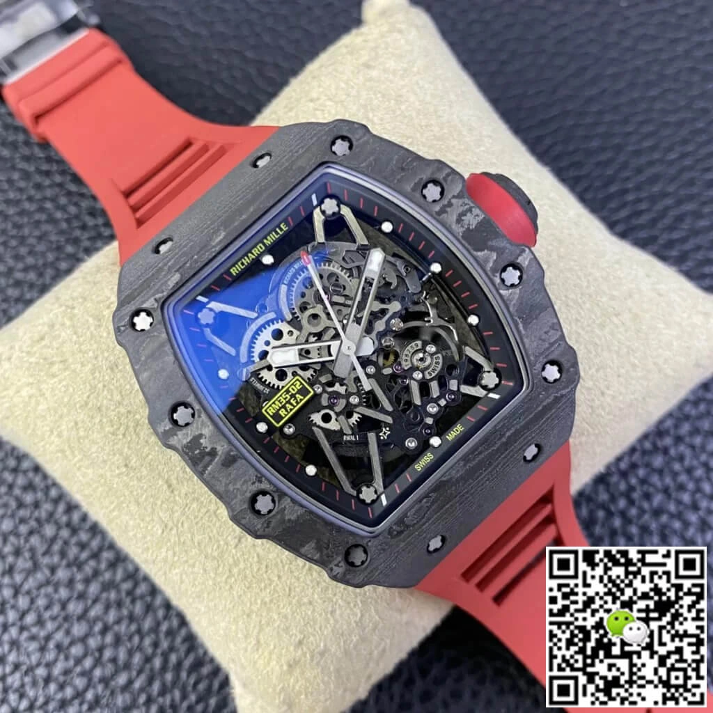 Replica Richard Mille RM35-02 T+ Factory 1:1 Best Edition Replica Watch Skeleton Dial Red Rubber Strap