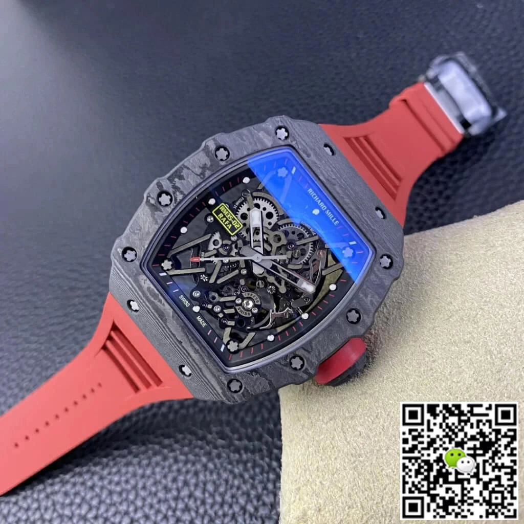 Replica Richard Mille RM35-02 T+ Factory 1:1 Best Edition Replica Watch Skeleton Dial Red Rubber Strap