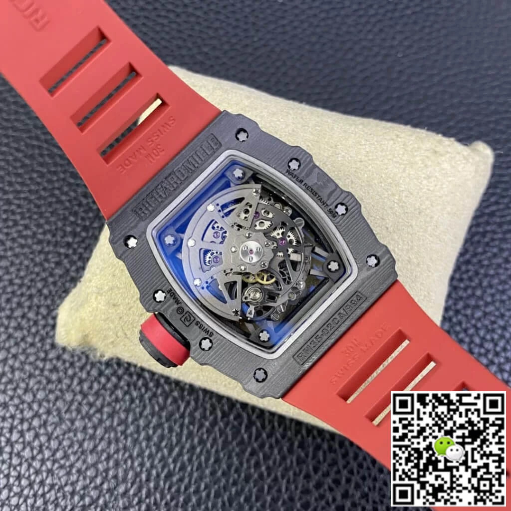 Replica Richard Mille RM35-02 T+ Factory 1:1 Best Edition Replica Watch Skeleton Dial Red Rubber Strap