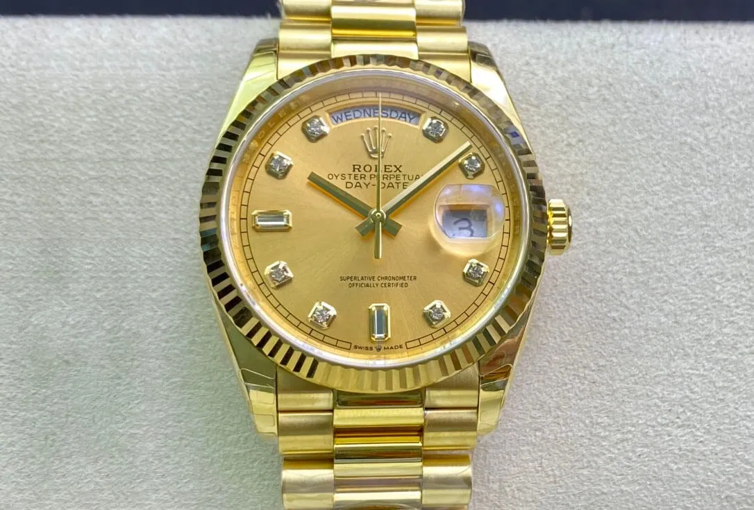 Rolex Day-Date M128238-0008 Yellow Gold EW Factory 1:1 Best Edition Replica Watch Champagne Dial Swiss ETA3255