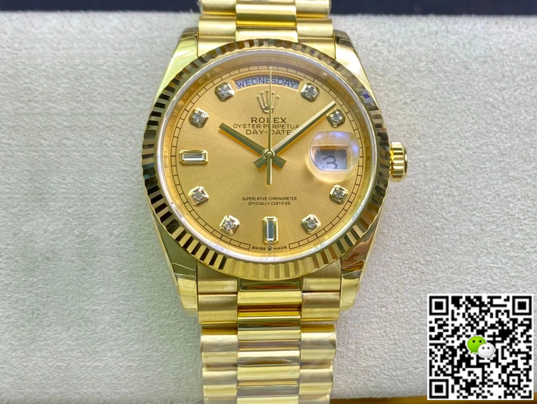 Rolex Day-Date M128238-0008 Yellow Gold EW Factory 1:1 Best Edition Replica Watch Champagne Dial Swiss ETA3255