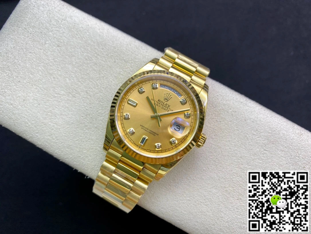 Rolex Day-Date M128238-0008 Yellow Gold EW Factory 1:1 Best Edition Replica Watch Champagne Dial Swiss ETA3255