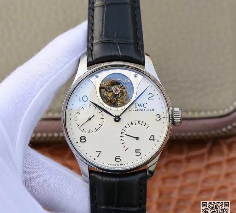 IWC Portuguese IW504202 Real Tourbillon 1:1 Best Edition Replica Watch White Dial On Black Leather Strap Swiss ETA Tourbillon
