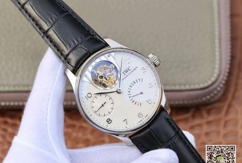 IWC Portuguese IW504202 Real Tourbillon 1:1 Best Edition Replica Watch White Dial On Black Leather Strap Swiss ETA Tourbillon