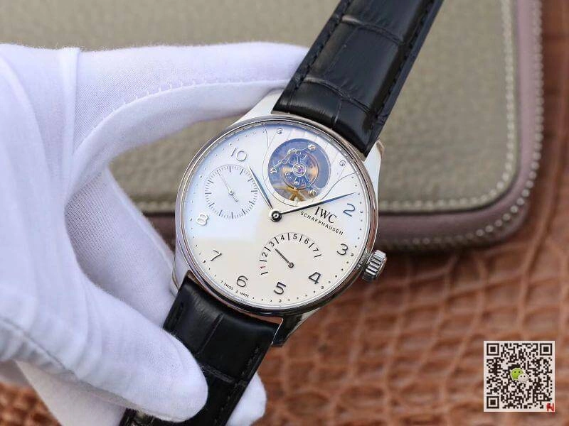 IWC Portuguese IW504202 Real Tourbillon 1:1 Best Edition Replica Watch White Dial On Black Leather Strap Swiss ETA Tourbillon