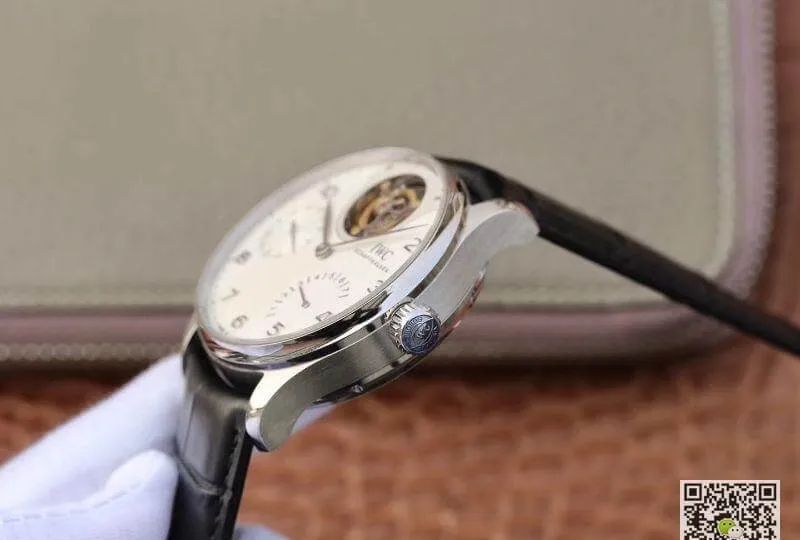 IWC Portuguese IW504202 Real Tourbillon 1:1 Best Edition Replica Watch White Dial On Black Leather Strap Swiss ETA Tourbillon