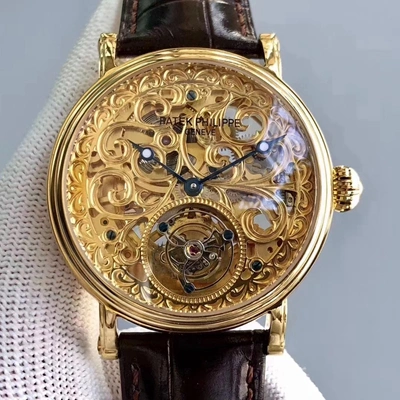 Patek Philippe 1:1 Best Edition Replica Watch Yellow Gold Skeleton Dial Swiss Tourbillon