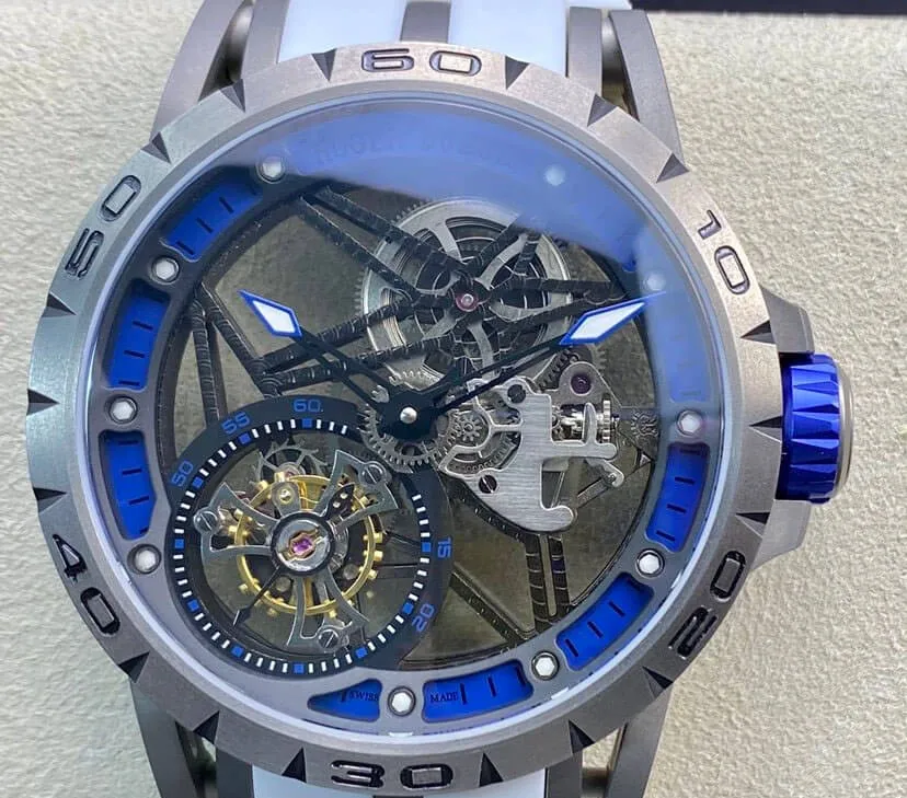 Roger Dubuis Excalibur RDDBEX0479 BBR Factory 1:1 Best Edition Replica Watch Tourbillon White Strap
