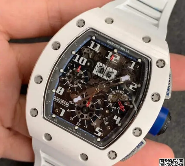 Richard Mille RM-011 KV Factory 1:1 Best Edition Replica Watch Ceramic White Strap