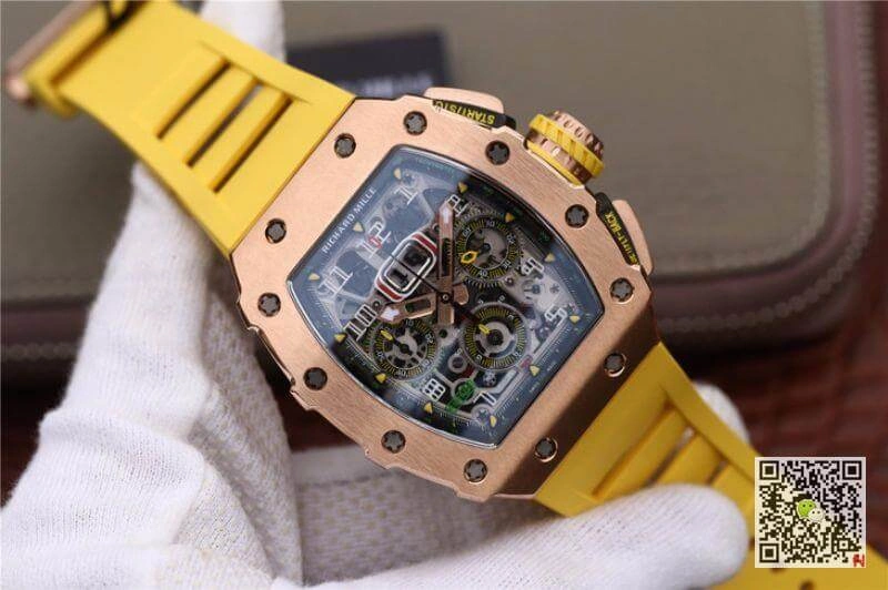 Richard Mille RM11-03 KV Factory 1:1 Best Edition Replica Watch Swiss ETA7750 Yellow Strap