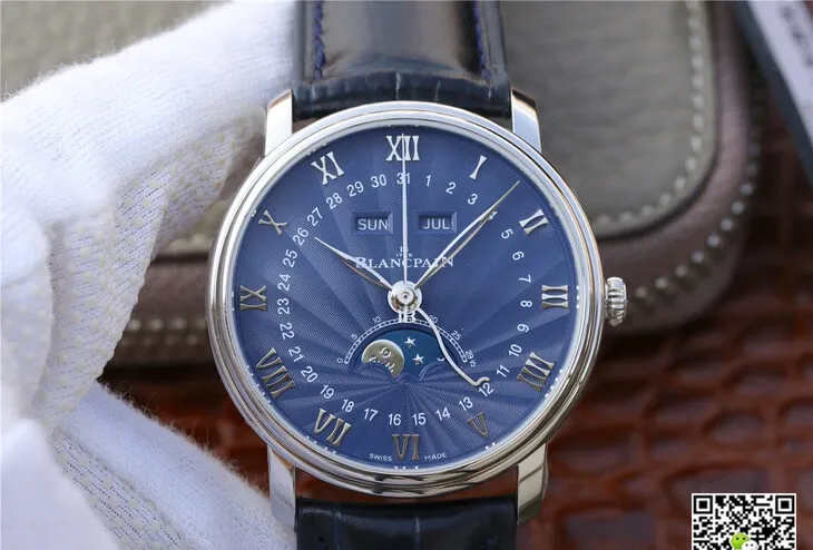 Blancpain Villeret 6654-1529-55B OM Factory 1:1 Best Edition Replica Watch V2 Blue Strap