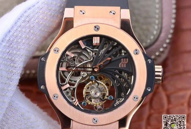 Hublot Big Bang hollow tourbillon 1:1 Best Edition Replica Watch Swiss Seagull hand-winding tourbillon movement 18K Rose Gold