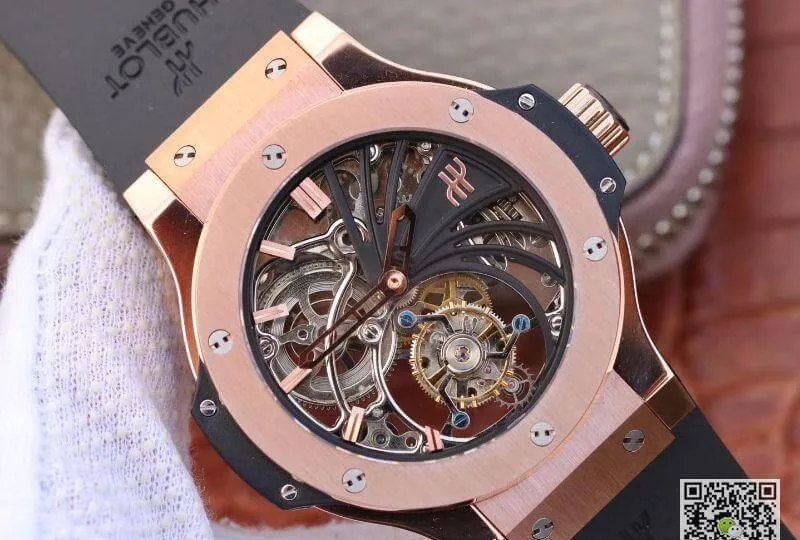 Hublot Big Bang hollow tourbillon 1:1 Best Edition Replica Watch Swiss Seagull hand-winding tourbillon movement 18K Rose Gold