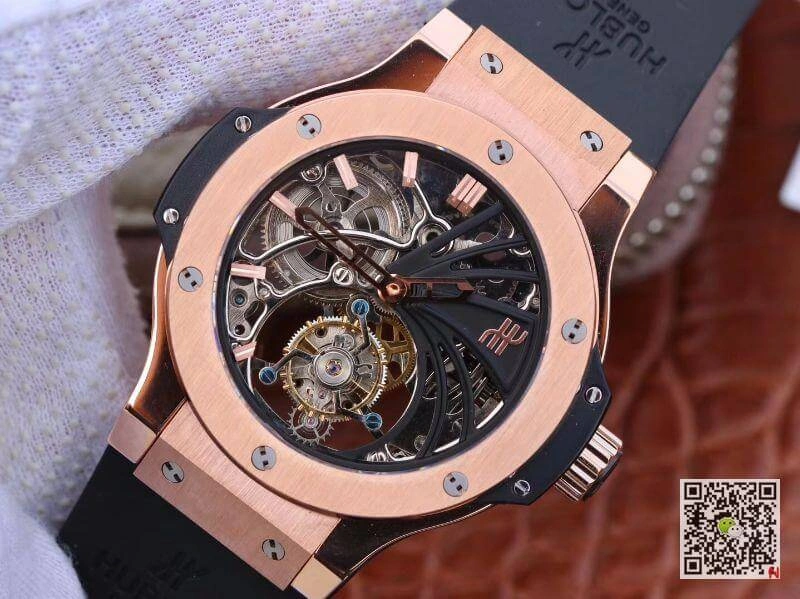 Hublot Big Bang hollow tourbillon 1:1 Best Edition Replica Watch Swiss Seagull hand-winding tourbillon movement 18K Rose Gold