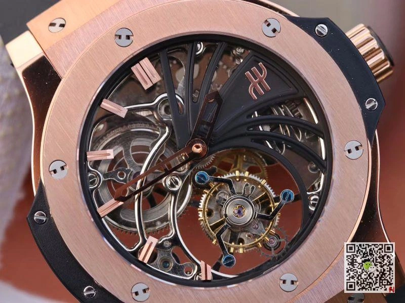 Hublot Big Bang hollow tourbillon 1:1 Best Edition Replica Watch Swiss Seagull hand-winding tourbillon movement 18K Rose Gold