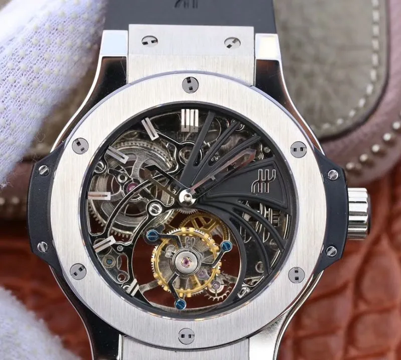 Hublot Big Bang hollow tourbillon 1:1 Best Edition Replica Watch Swiss Seagull hand-winding tourbillon movement Skeleton Dial