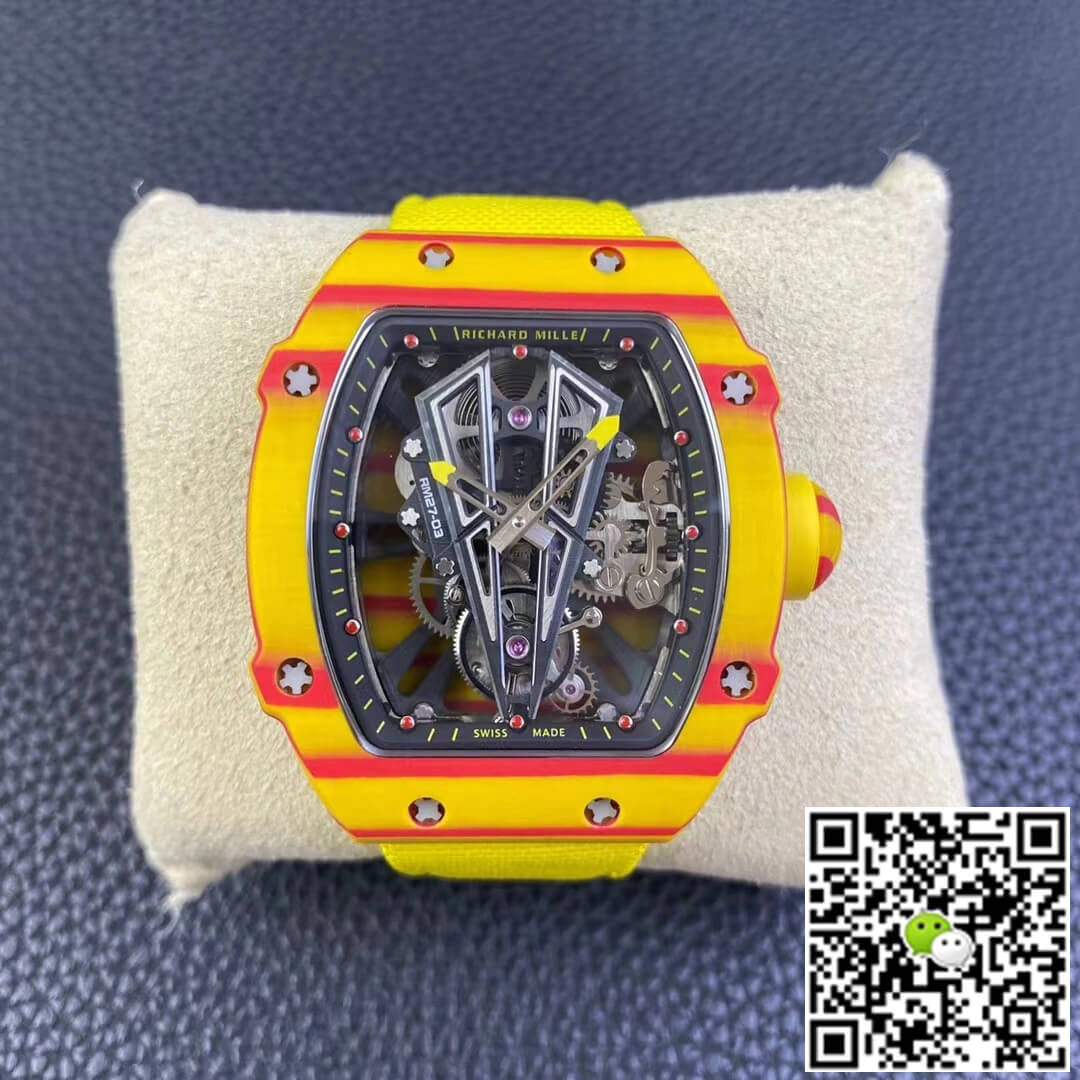 Richard Mille RM27-03 Rafael Nadal Tourbillon RM Factory 1:1 Best Edition Replica Watch Skeleton Dial Yellow Strap