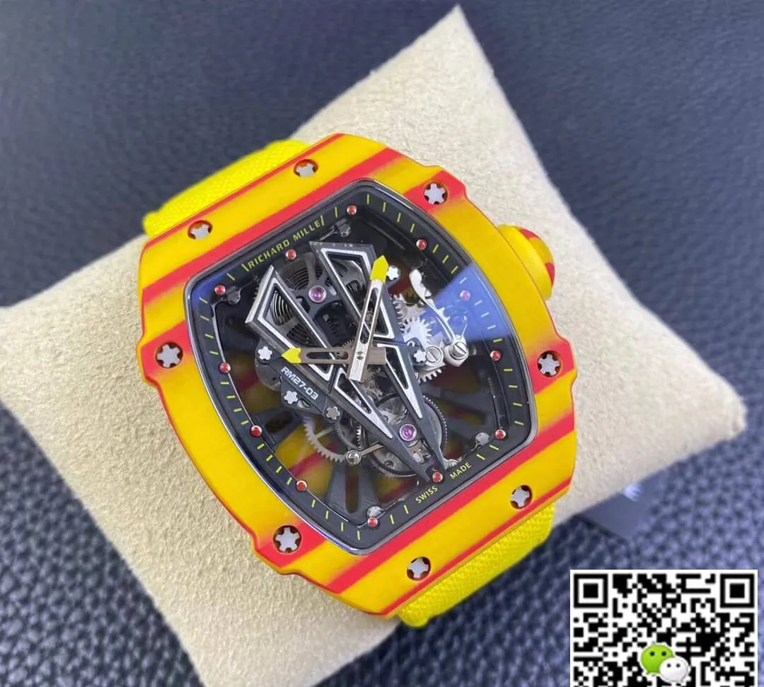 Richard Mille RM27-03 Rafael Nadal Tourbillon RM Factory 1:1 Best Edition Replica Watch Skeleton Dial Yellow Strap
