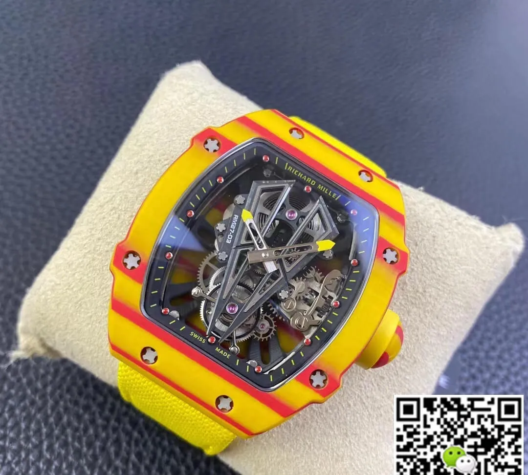 Richard Mille RM27-03 Rafael Nadal Tourbillon RM Factory 1:1 Best Edition Replica Watch Skeleton Dial Yellow Strap