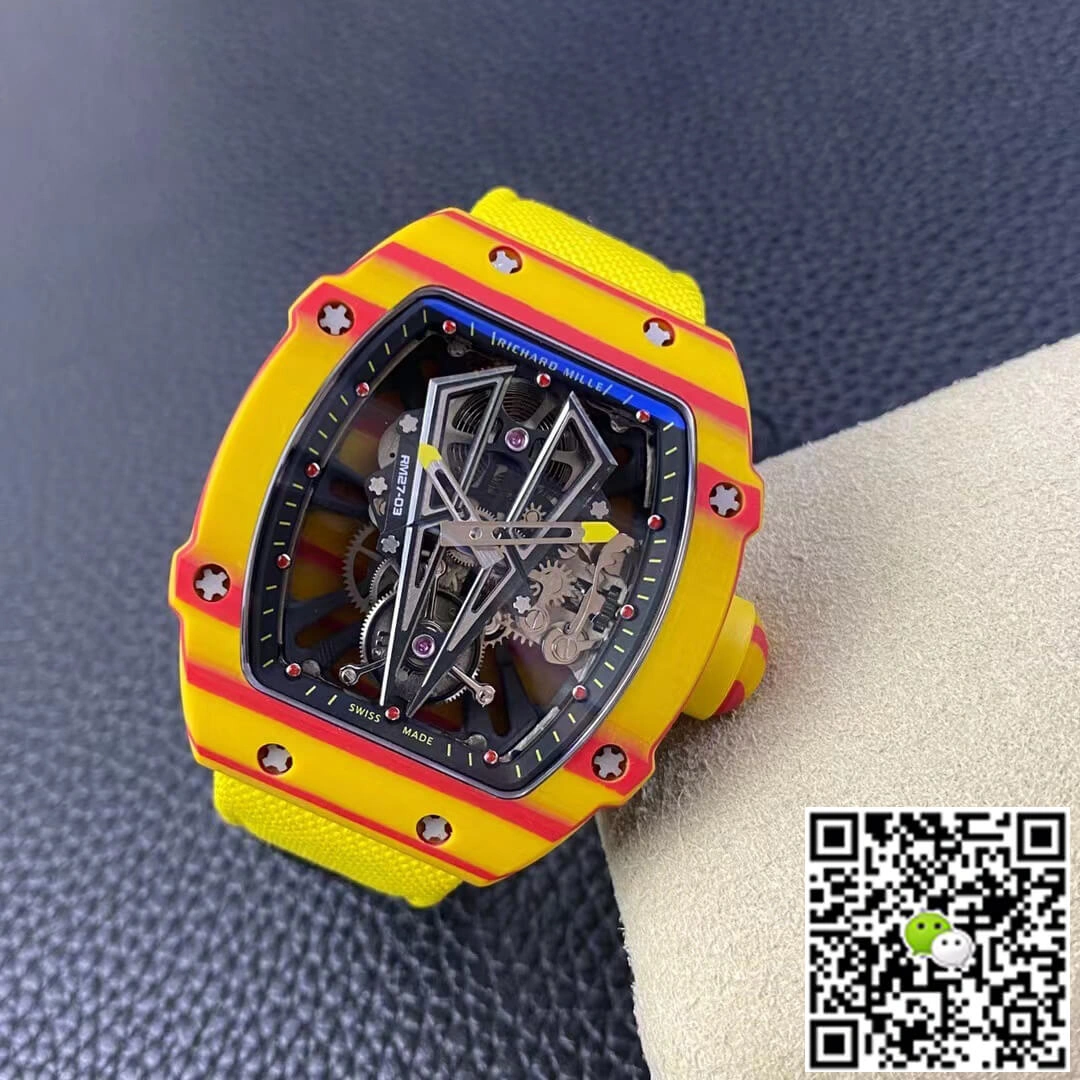 Richard Mille RM27-03 Rafael Nadal Tourbillon RM Factory 1:1 Best Edition Replica Watch Skeleton Dial Yellow Strap
