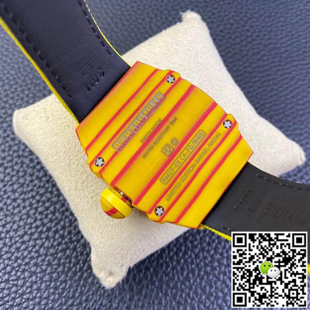 Richard Mille RM27-03 Rafael Nadal Tourbillon RM Factory 1:1 Best Edition Replica Watch Skeleton Dial Yellow Strap