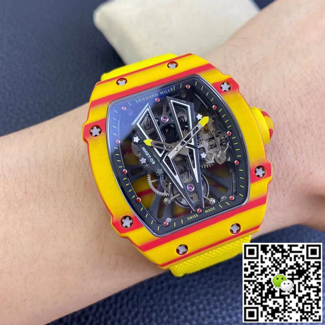 Richard Mille RM27-03 Rafael Nadal Tourbillon RM Factory 1:1 Best Edition Replica Watch Skeleton Dial Yellow Strap