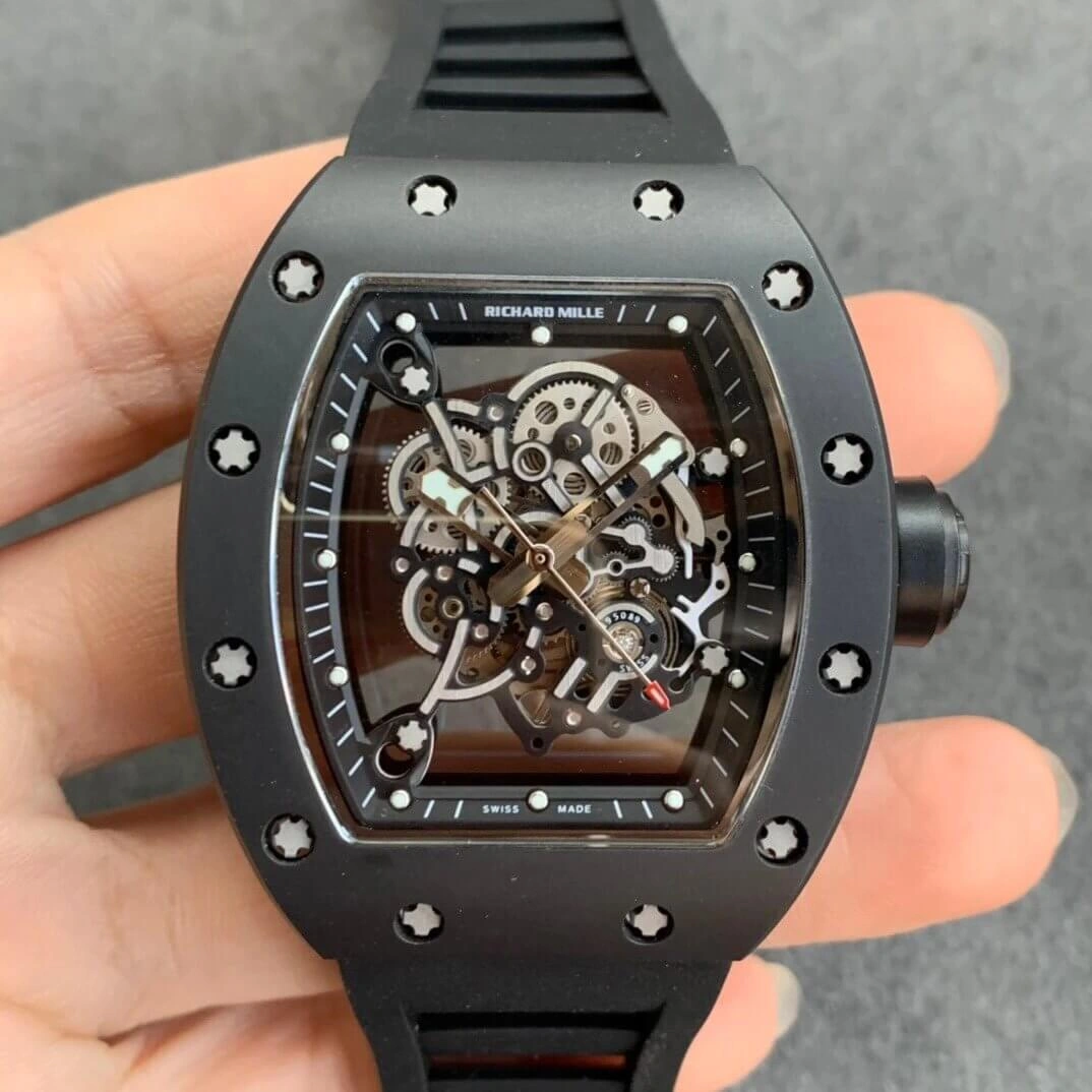 Richard Mille RM055 KV Factory 1:1 Best Edition Replica Watch V2 Black Ceramic Skeleton Dial