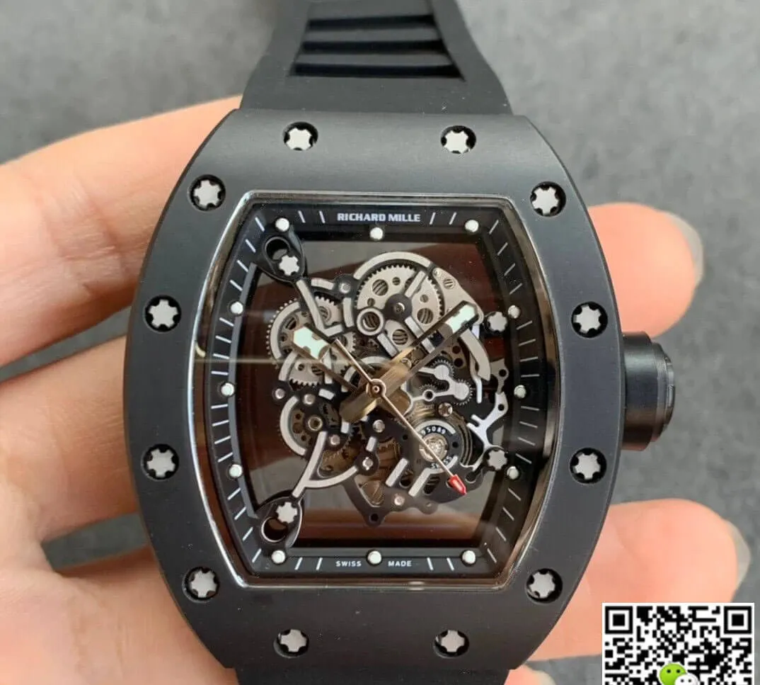 Richard Mille RM055 KV Factory 1:1 Best Edition Replica Watch V2 Black Ceramic Skeleton Dial