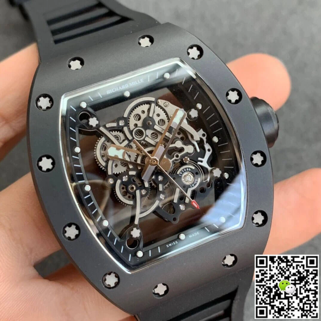 Richard Mille RM055 KV Factory 1:1 Best Edition Replica Watch V2 Black Ceramic Skeleton Dial