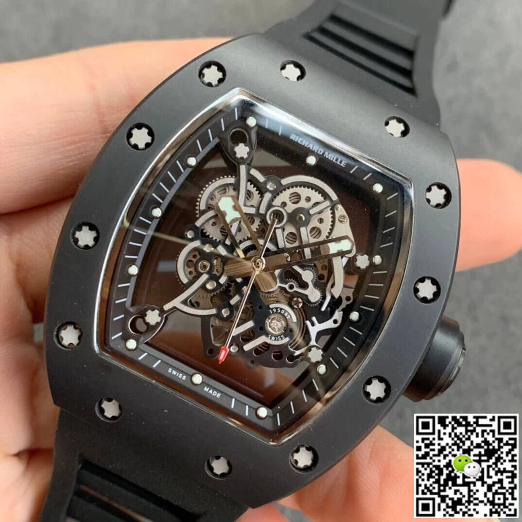 Richard Mille RM055 KV Factory 1:1 Best Edition Replica Watch V2 Black Ceramic Skeleton Dial