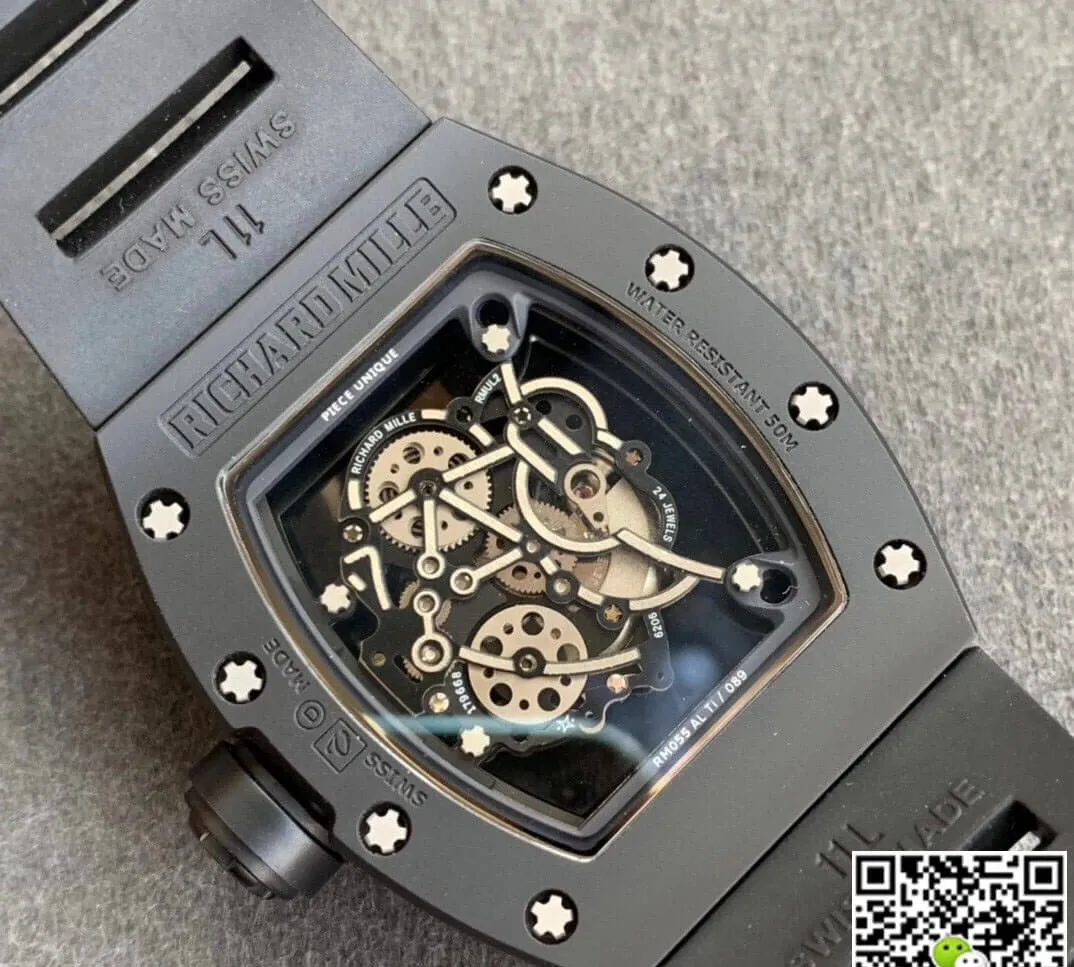 Richard Mille RM055 KV Factory 1:1 Best Edition Replica Watch V2 Black Ceramic Skeleton Dial