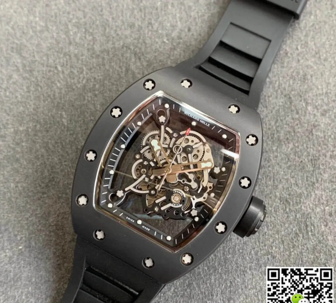 Richard Mille RM055 KV Factory 1:1 Best Edition Replica Watch V2 Black Ceramic Skeleton Dial