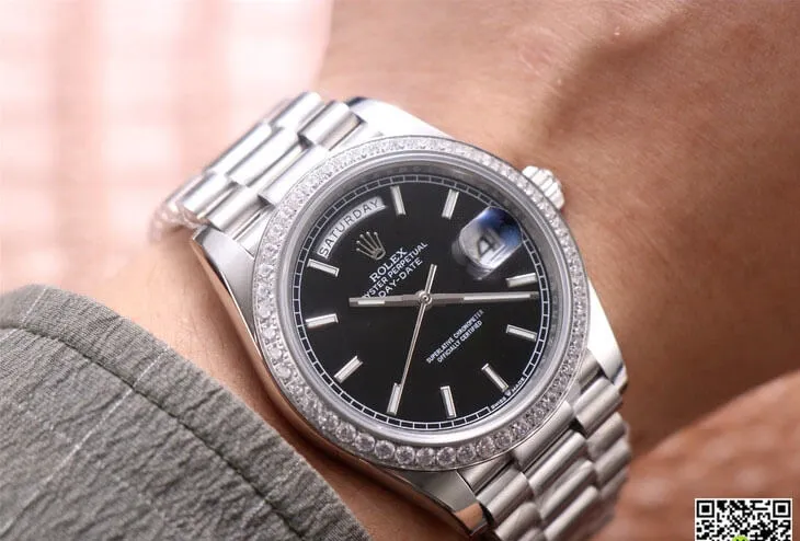 Rolex Day Date M228349RBR-0002 EW Factory 1:1 Best Edition Replica Watch Black Dial