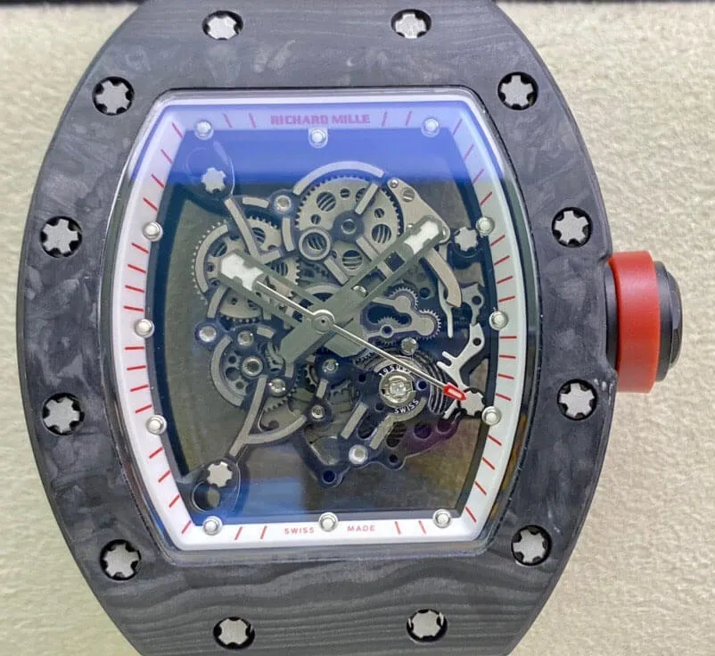 Richard Mille RM055 KV Factory 1:1 Best Edition Replica Watch V2 Skeleton Dial Rubber Strap
