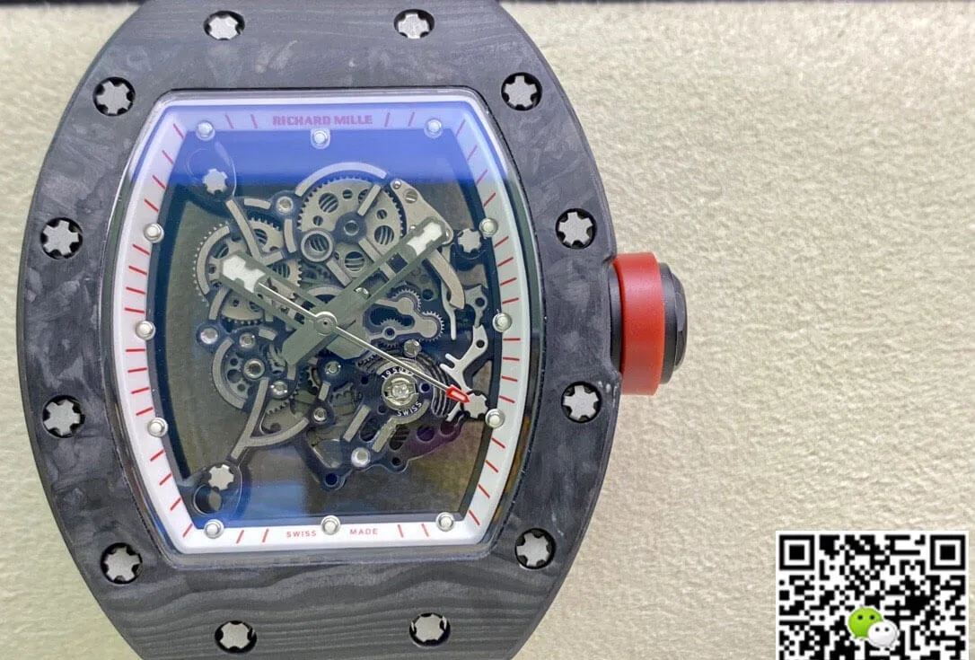 Richard Mille RM055 KV Factory 1:1 Best Edition Replica Watch V2 Skeleton Dial Rubber Strap