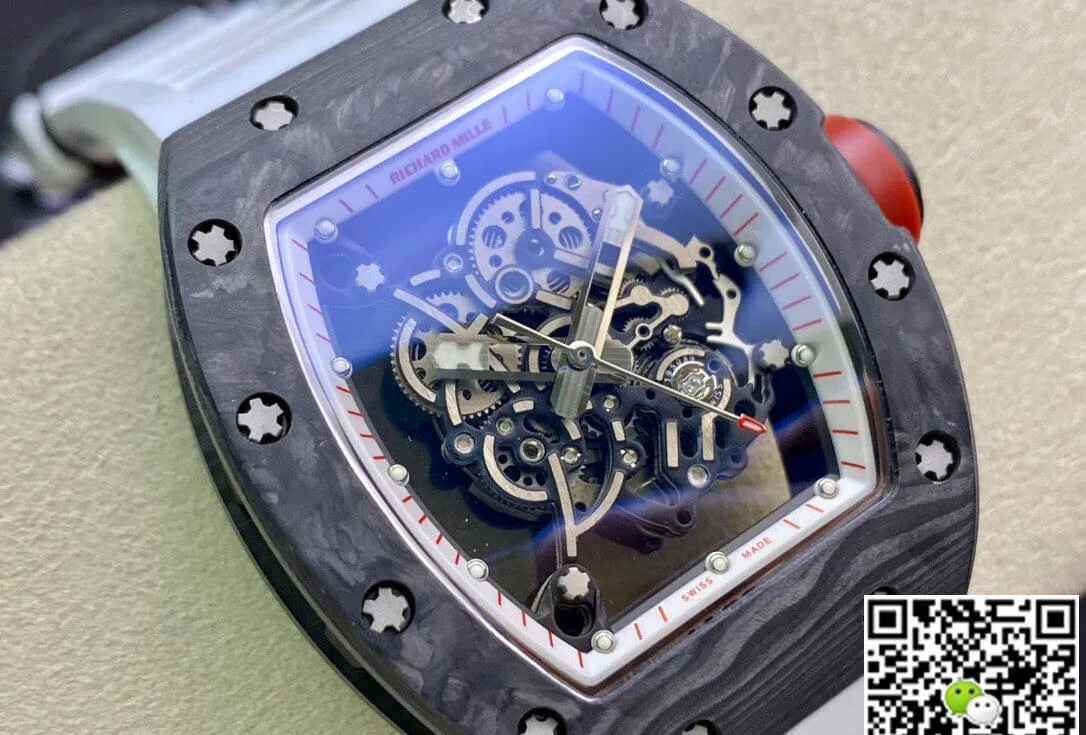 Richard Mille RM055 KV Factory 1:1 Best Edition Replica Watch V2 Skeleton Dial Rubber Strap