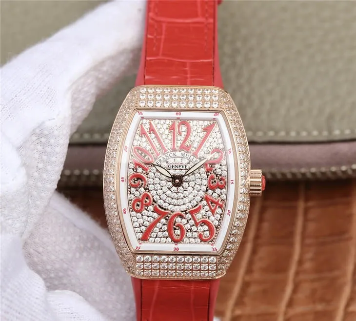 Franck Muller Vanguard Ladies ABF Factory 1:1 Best Edition Replica Watch Red Leather Strap